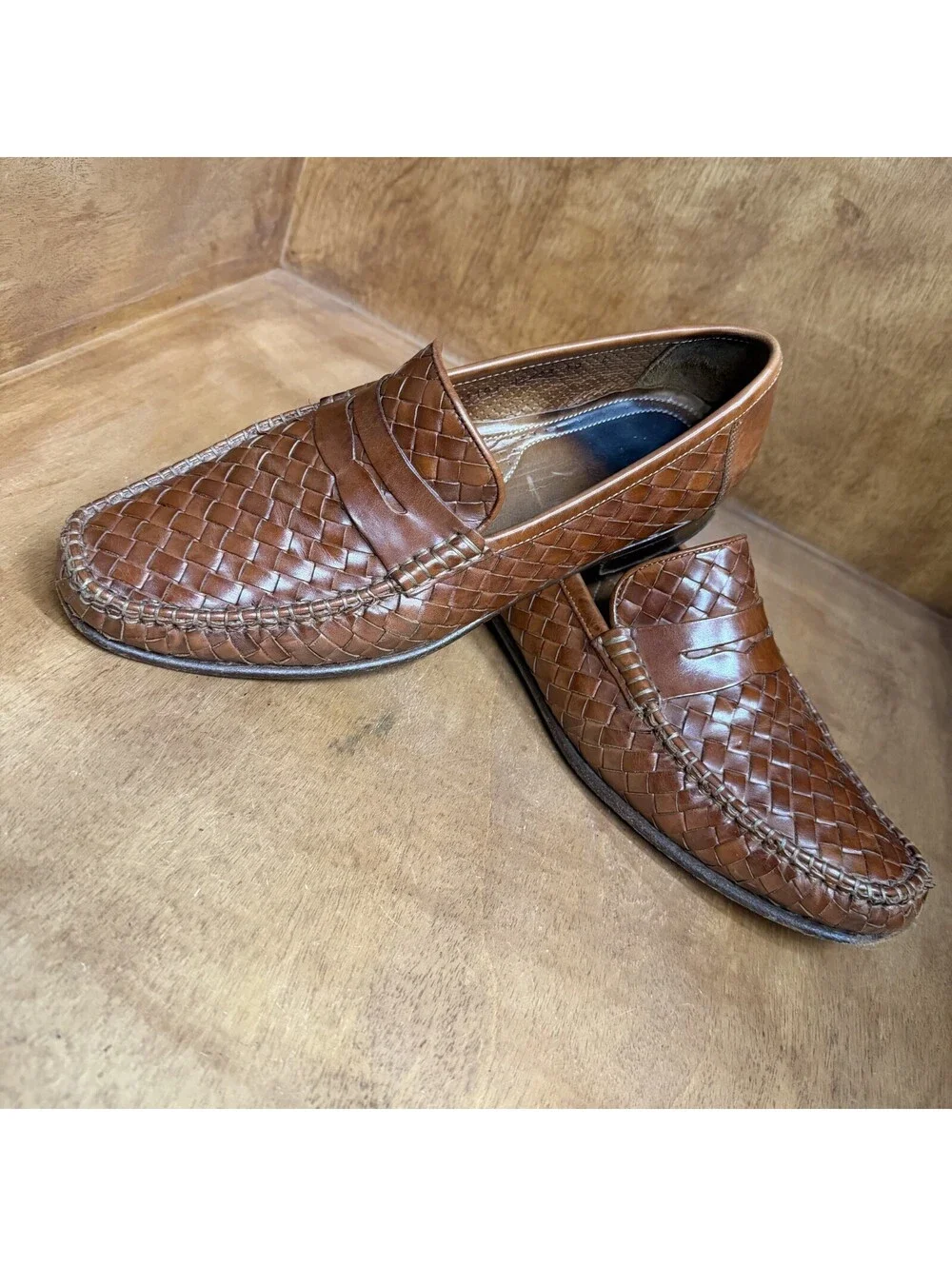 Allen Edmonds Capri Brown Woven Leather Loafers Mens Sz 10 E Slip On Shoes Italy